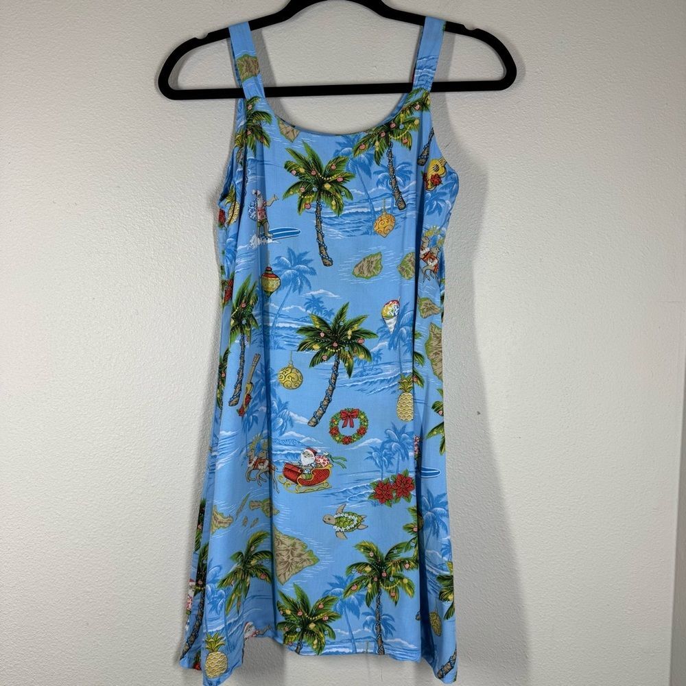 Vintage Bishop St Santa Christmas in Hawaii Tropical Vacation Mini Dress Size 12 - Picture 4 of 5